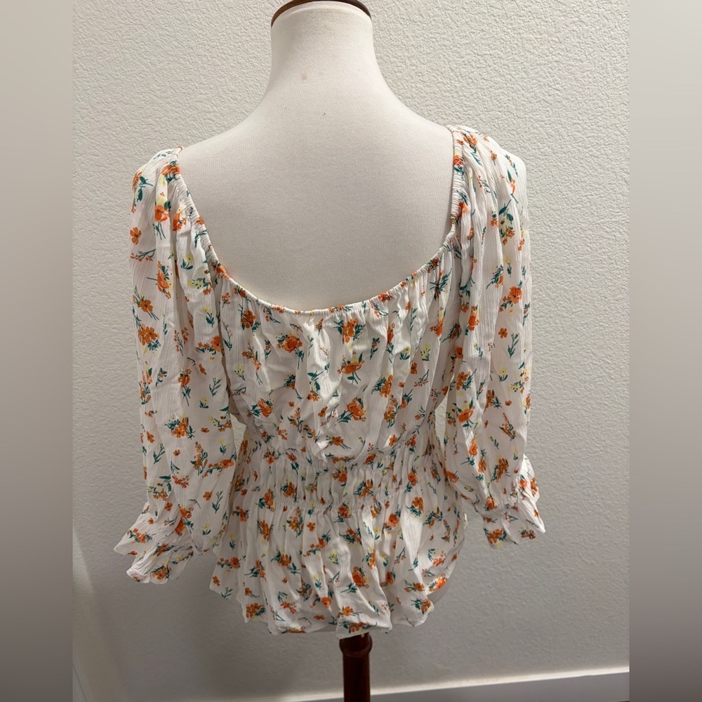 Floral White and Orange Women's Top - Picture 3 of 4
